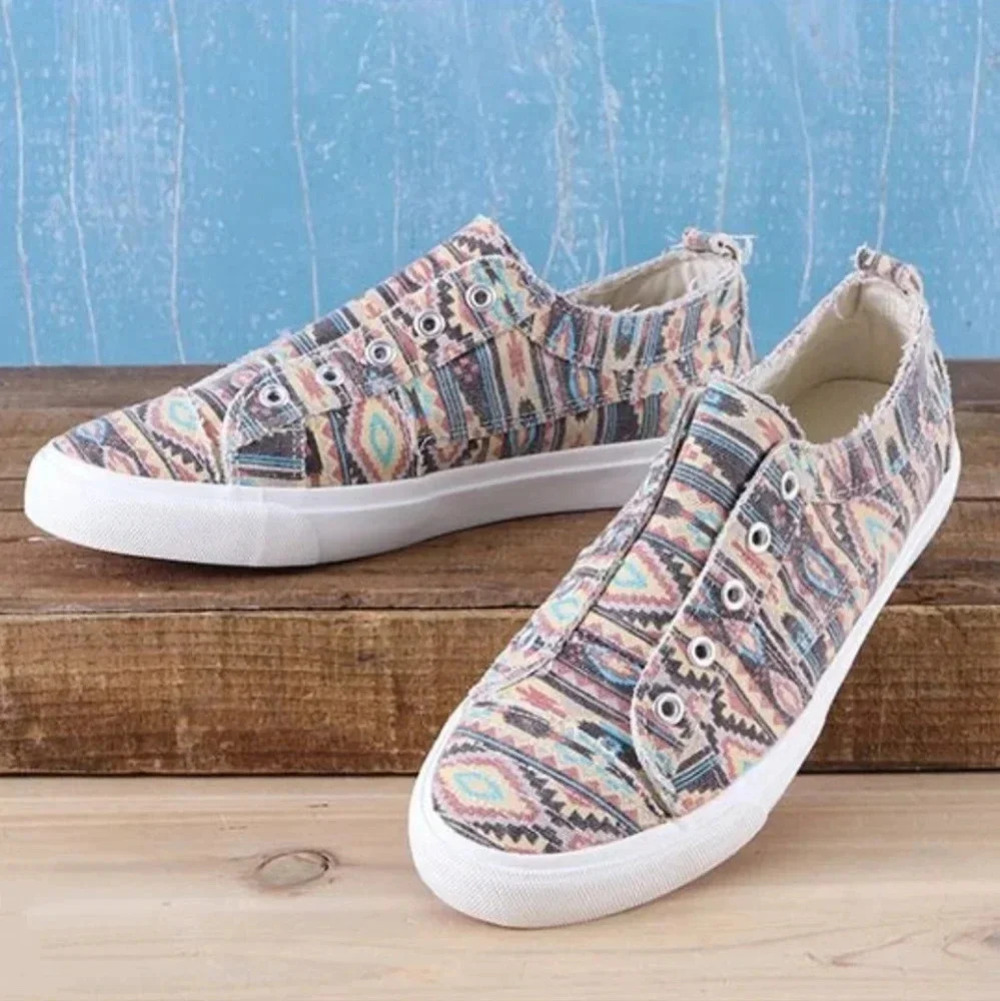 Corkys Babalu Pink Aztec Slip-On Tennis Shoes New